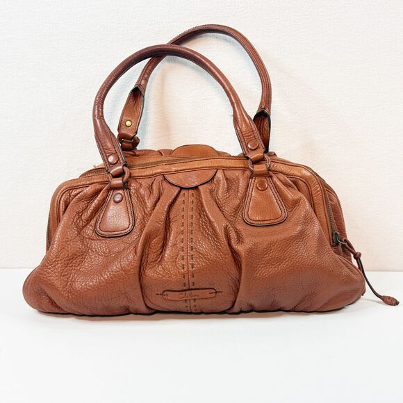 Cole Haan | Village Triple Zip Satchel Handbag in Brown Orange - Picture 1 of 10